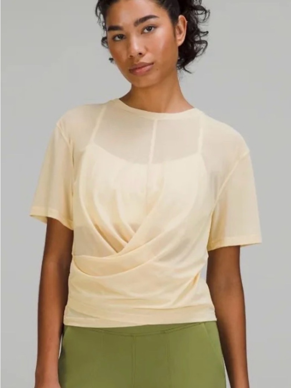 lululemon athletica Sheer Draped Short Sleeve Top in Light Cream